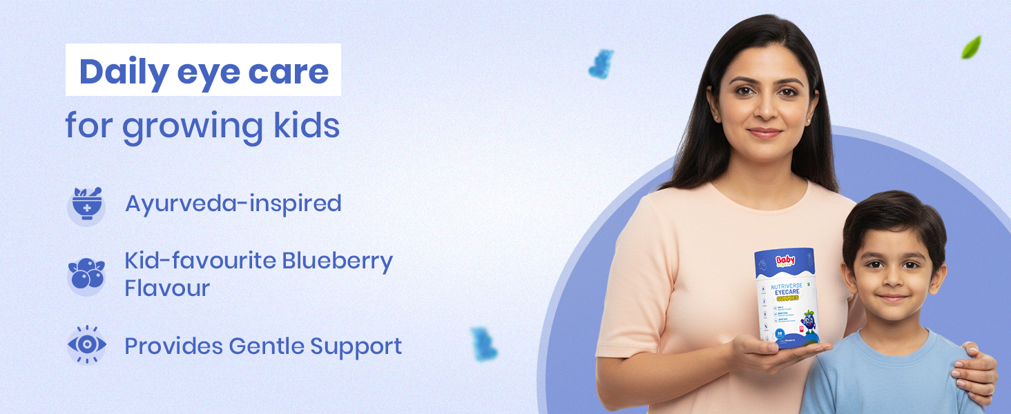 BabyOrgano Eye Care Gummies for Kids 2+ Years | Carrot, Flaxseed, Bilva & Amla | Screen Time Eye Health Support | Gelatin Free Gluten Free | FSSAI Approved | Blueberry Flavour | 30 Gummies