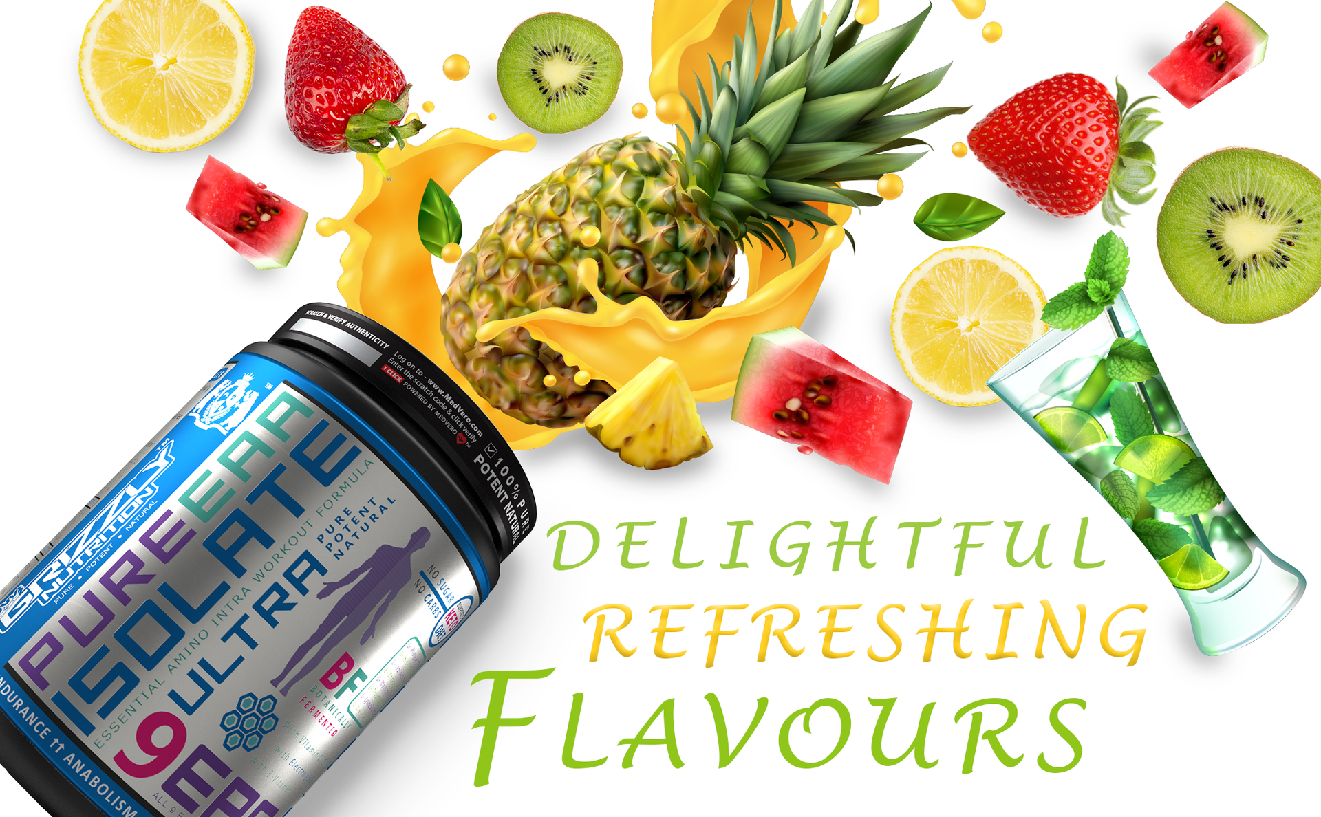 Grizzly Nutrition - Pure EAA Isolate, Full Spectrum 9 Essential amino plus bcaa, Intra workout - muscle growth, endurance, vegan fermented, supports keto, 300gr/50 servings (Kiwi Crush Martini)
