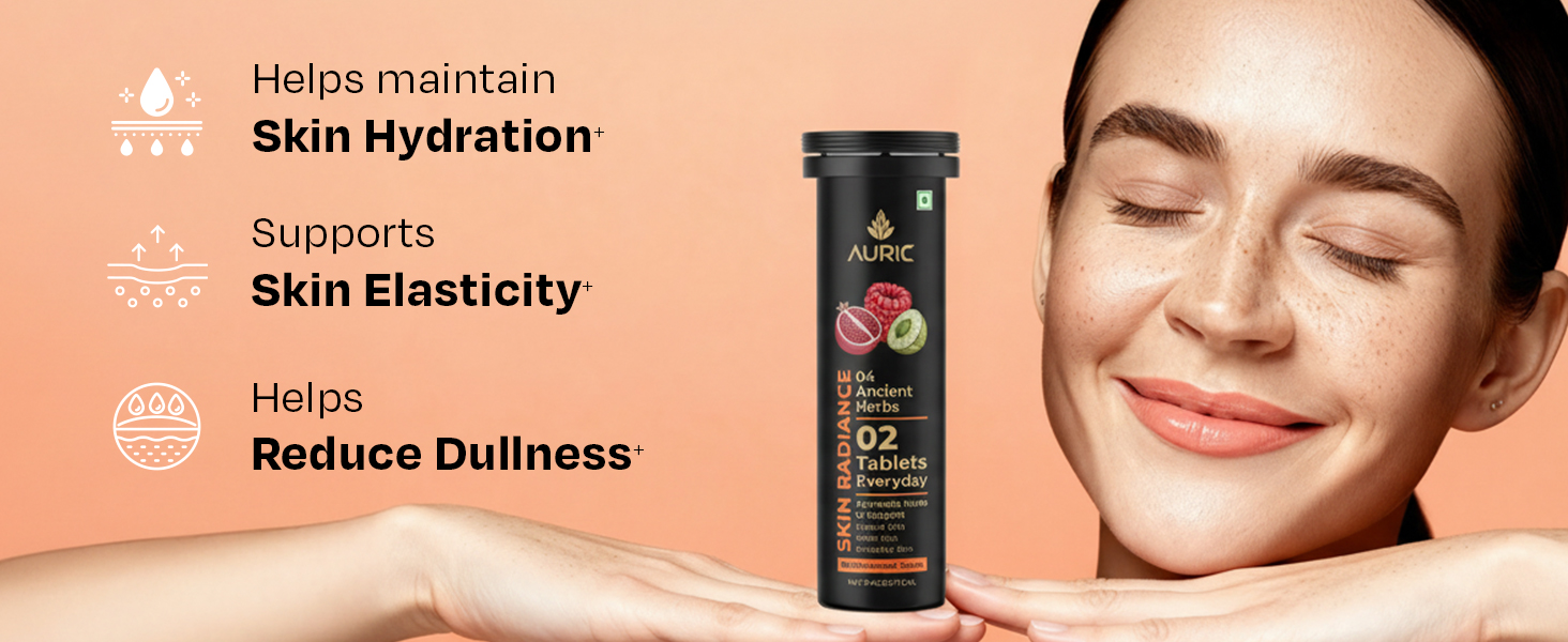 Auric Skin Radiance Glutathione Effervescent 120 Tablets for Skin | With Biotin, Amla, Pomegranate & Grape Seed Extract | Mixed Berries Flavour | Shine 365