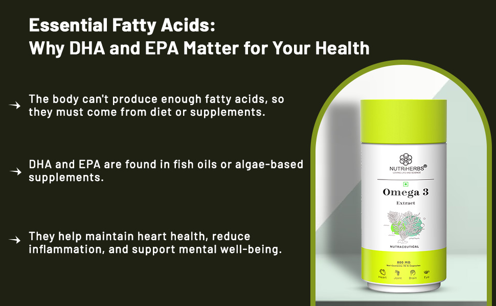 NUTRI HERBS Vegetarian Omega-3 Fatty Acids 800mg Capsule– Plant-Based DHA & EPA omega 3 supplement | Supports Joint, Eye & Skin Health | No Fish Oil | for Men & Women | 90 Capsules Pack of 3 ( for men & women)