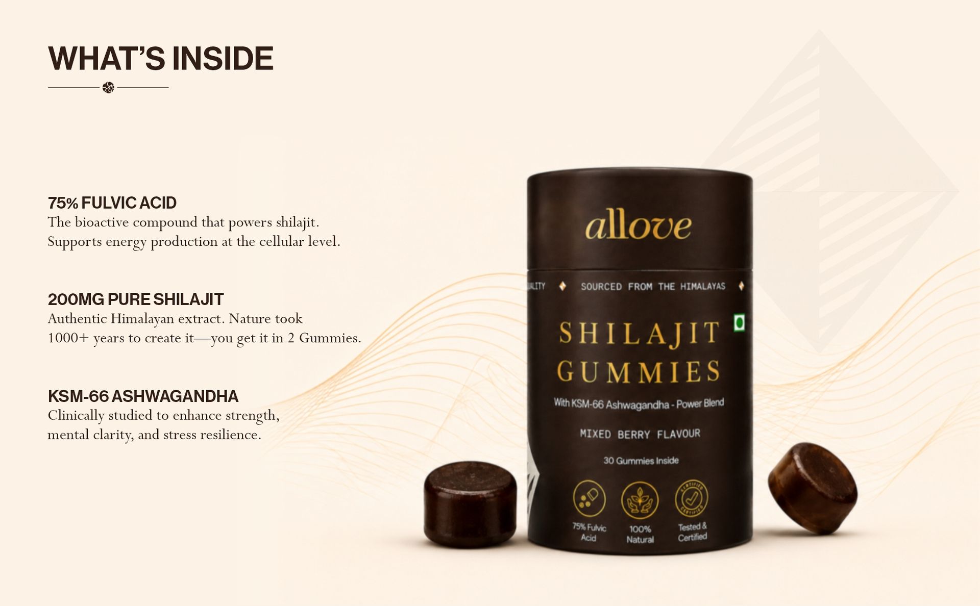 Allove Shilajit Gummies with KSM-66 Ashwagandha| 30 Gummies | Mixed Berry