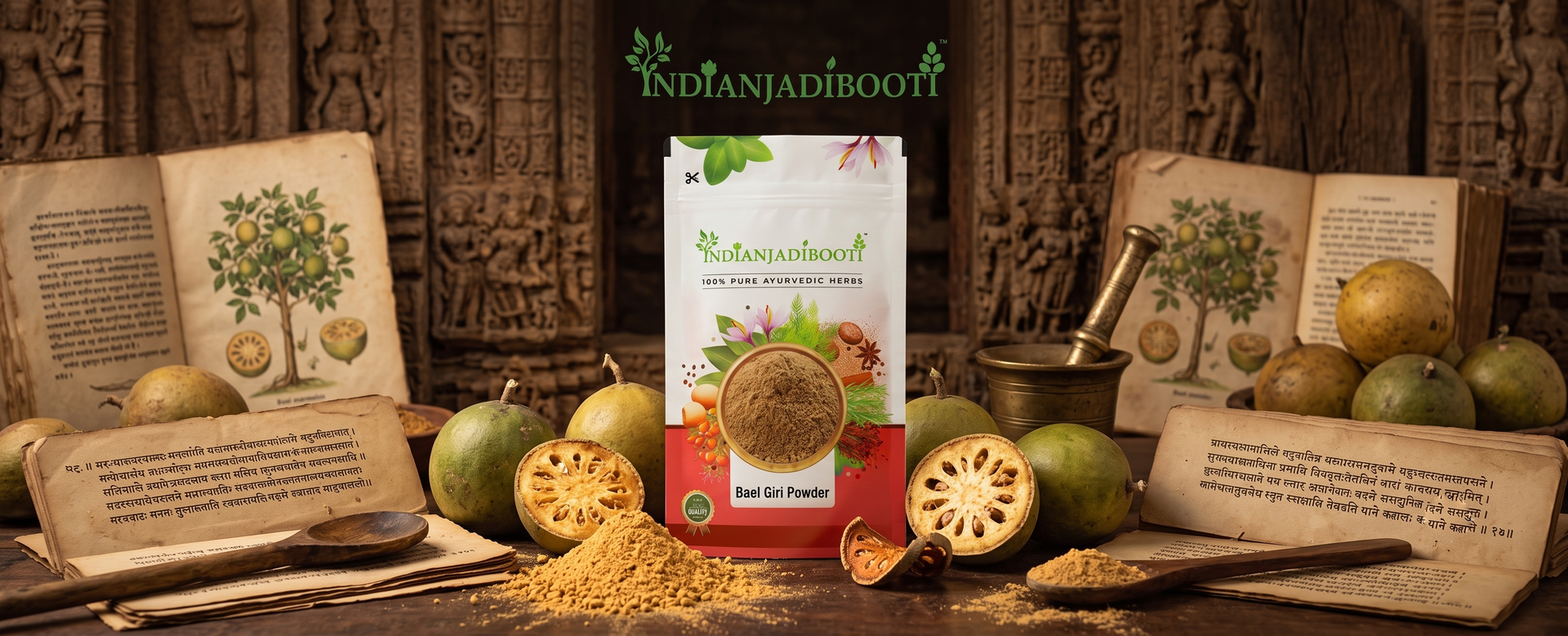 IndianJadiBooti Bael Pulp Powder | Stone Apple (Aegle Marmelos) | Natural Gut Cooler & Digestion Regulator | Ideal for Summer Sharbat, IBS & Stomach Acid | Wood Apple Fruit | 400g Pack
