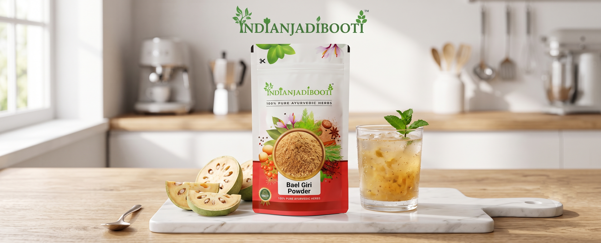 IndianJadiBooti Bael Pulp Powder | Stone Apple (Aegle Marmelos) | Natural Gut Cooler & Digestion Regulator | Ideal for Summer Sharbat, IBS & Stomach Acid | Wood Apple Fruit | 400g Pack
