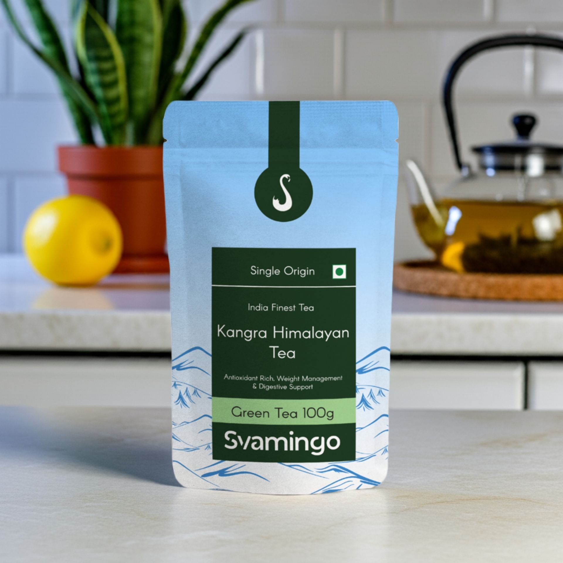 Kangra Green Tea 100g (50 Cups) - Pure Kangra Tea Himachal, Loose Green Tea, Single Region, High Grown, Antioxidants Rich, Woody Aroma, Best for Weight Loss & Heart Health | SVAMINGO