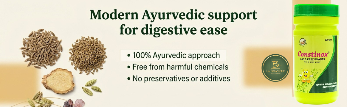 LA BOTANIQUE Constinox® Herbal Powder for Gas, Bloating & Constipation Relief | With Isabgol, Harad, Trikatu & Yashtimadhu | Ayurvedic Digestive Support | 100g