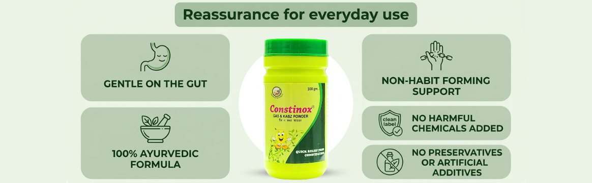 LA BOTANIQUE Constinox® Herbal Powder for Gas, Bloating & Constipation Relief | With Isabgol, Harad, Trikatu & Yashtimadhu | Ayurvedic Digestive Support | 100g