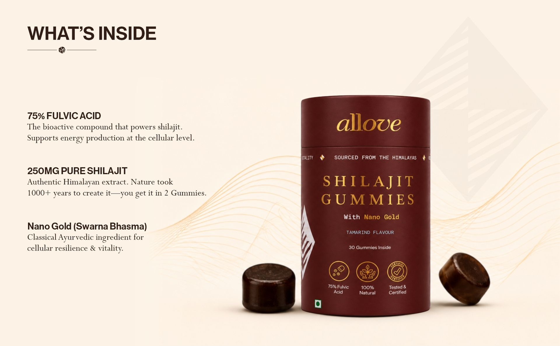 Allove Shilajit Gummies 250mg with Nano Gold | 30 Gummies | Tamarind
