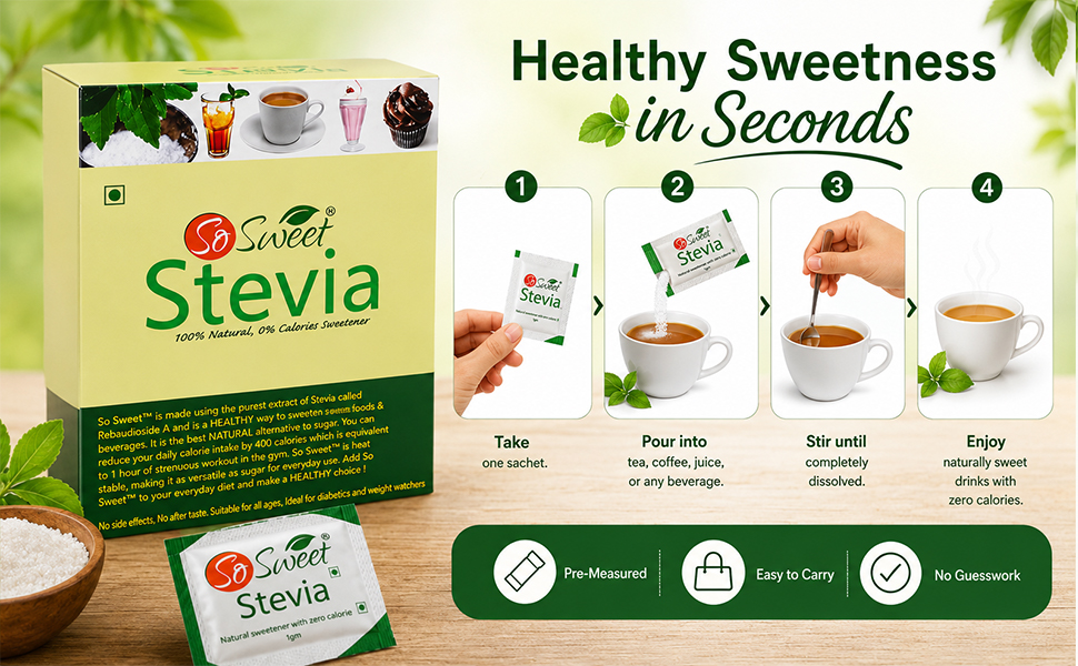 So Sweet Stevia Sachets, Sugar Free Zero Calorie Sweetener, 200 Sachets