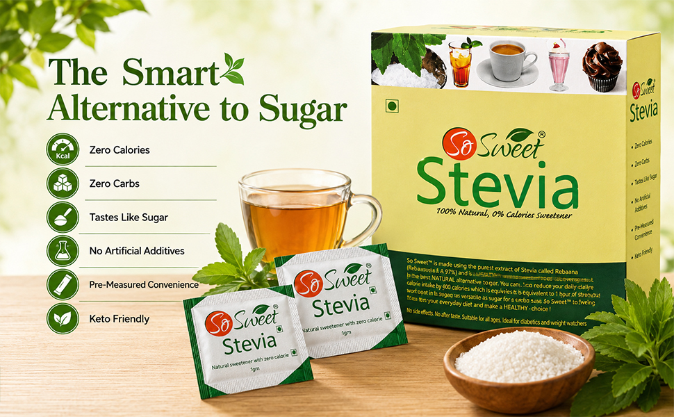 So Sweet Stevia Sachets, Sugar Free Zero Calorie Sweetener, 200 Sachets