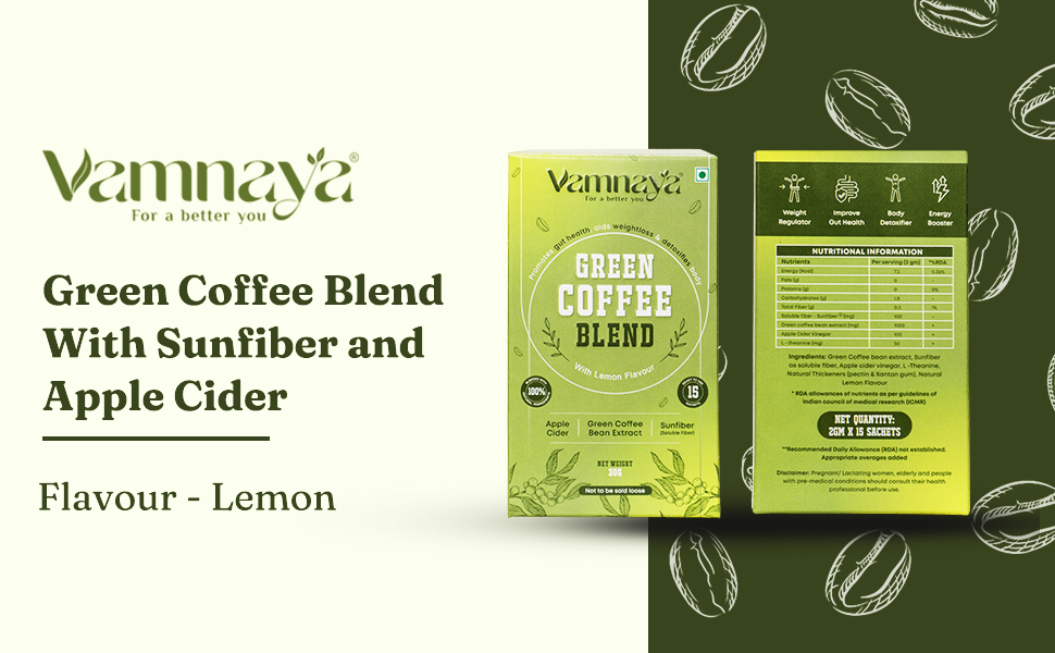Vamnaya Lemon Green Coffee with Apple Cider Vinegar and Prebiotics | Weight Management, Gut Health, Calm and Digestion Support | L-Theanine | Pack of 1