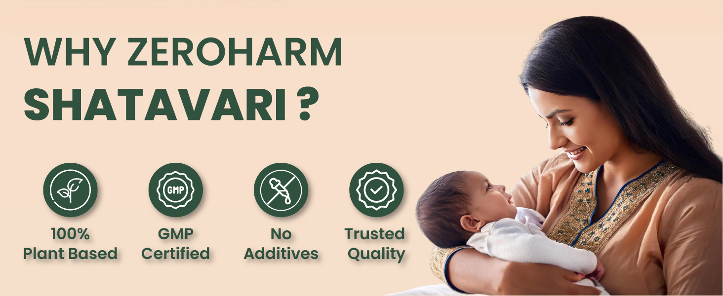 ZEROHARM Holistic Shatavari Supplement - Nano Formulated Shatavari Root Extract Powder for Hormonal Balance & Lactation Support - PCOS PCOD, PMS & Menopause Wellness for Women - 60 Tablets