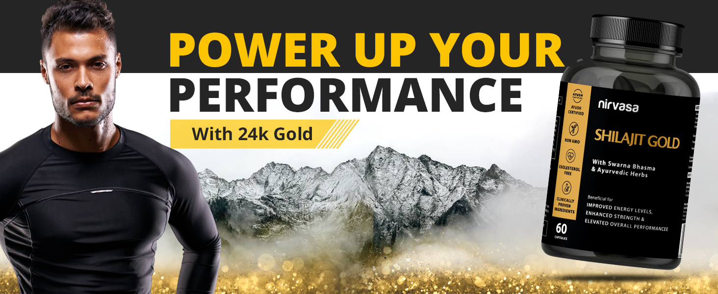Nirvasa Shilajit Gold Capsules (2x60) | 100% Pure Himalayan Shilajeet with 24K Gold | Boosts Strength, Stamina, Energy & Performance | Vitality & Immunity | Gokshura, Akarkara & Safed Musli – Pack of 2