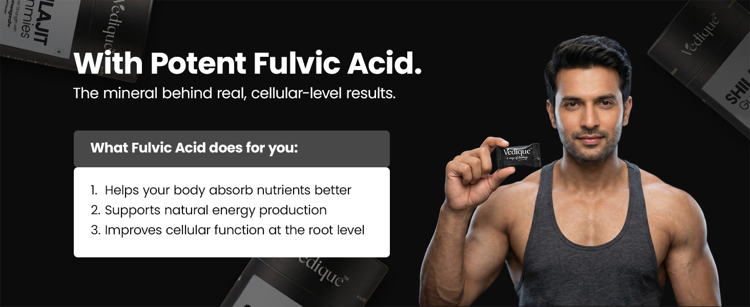 Shilajit Gummies (60 Shilajeet Gummies) with Potent Fulvic Acid & KSM-66 Ashwagandha | Boost Energy, Stamina & Strength | Helps Reduce Stress & Fatigue | No Added Sugar