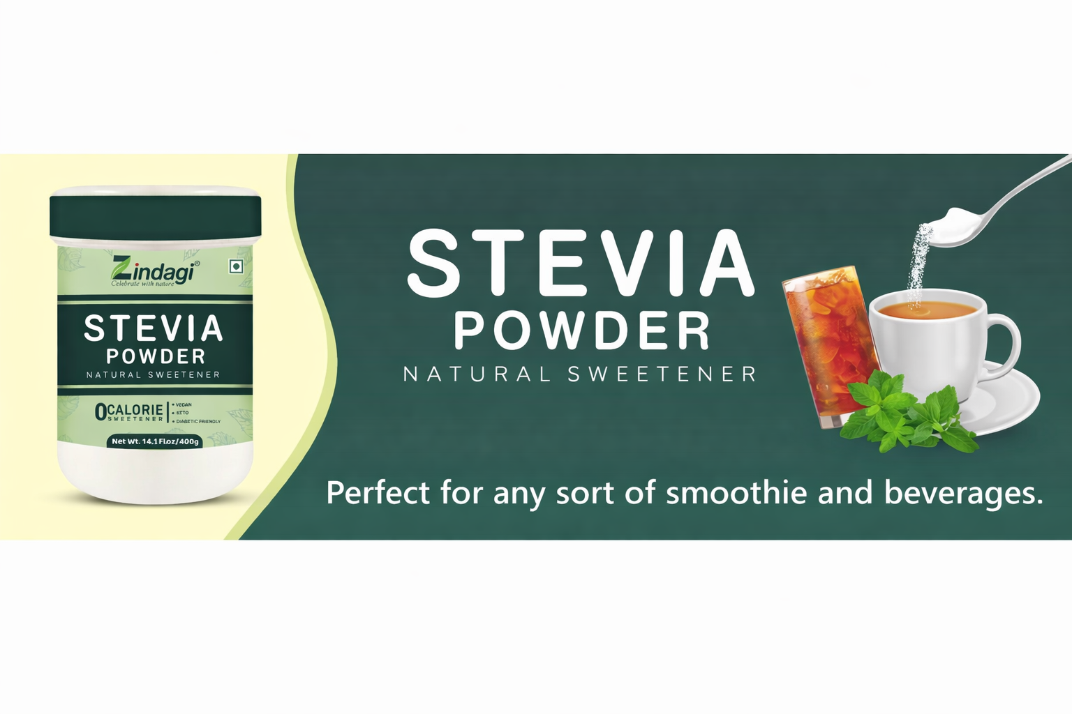 Zindagi Stevia Powder | Natural Stevia Table Top Sweetener | Diabetic Friendly Sugar Free | 400GM