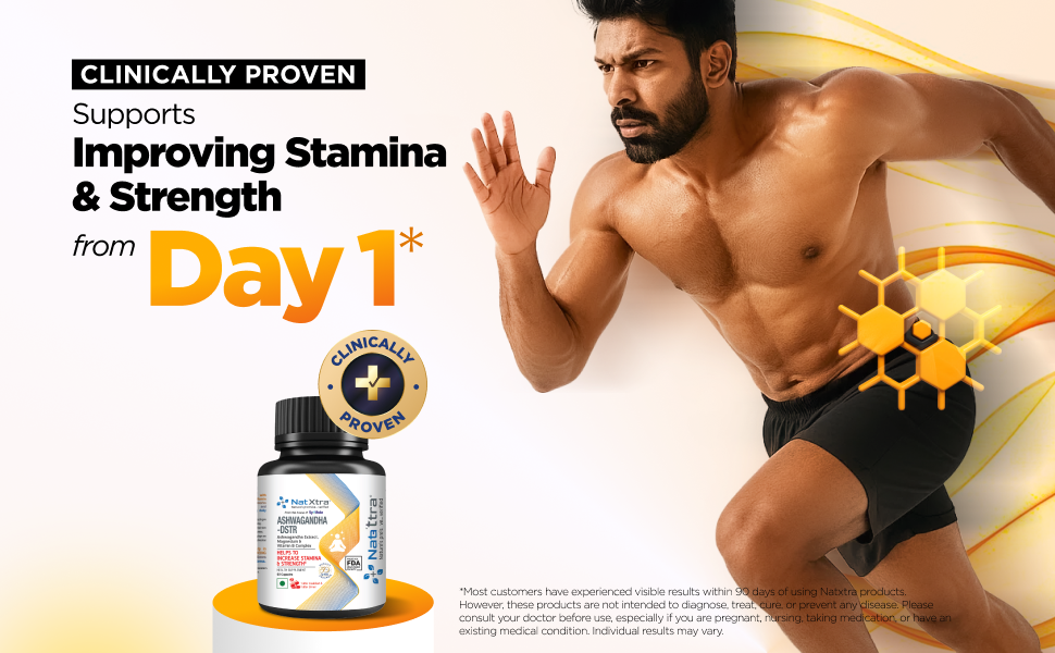 Natxtra Ashwagandha-DSTR | Stress Relief & Stamina Booster | Withanolides, Magnesium, & B Vitamins | Improves Strength, Reduces Stress, Promotes Mental Well-being | 60 Vegetarian Capsules