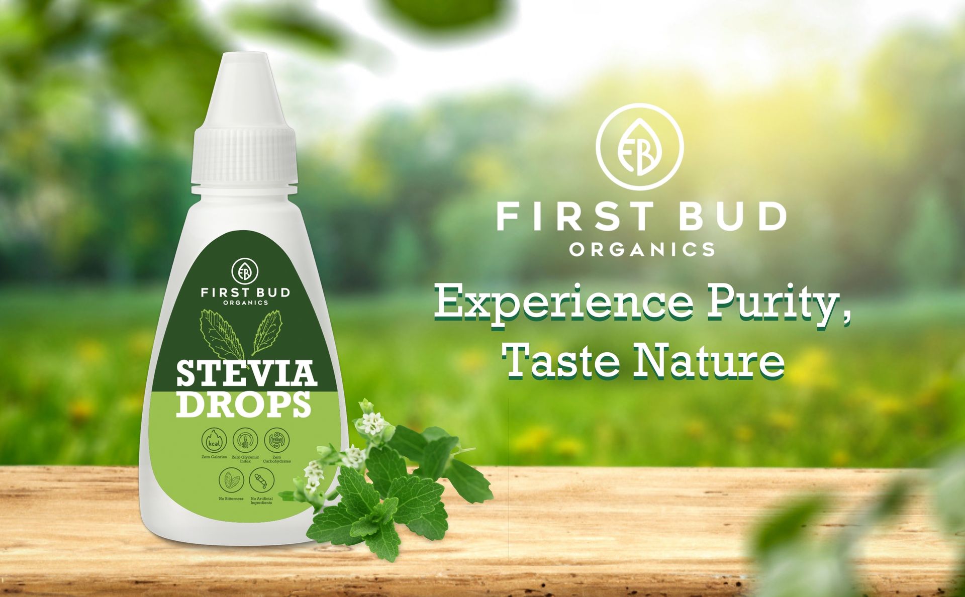 First Bud Organics Pure Stevia Drops - 20ml | Zero Calorie, Natural Sweetener, Non-GMO & Sugar-Free Stevia Drops | Sugar Substitute For 400 Serving, Low Glycemic index & Promote Oral Health