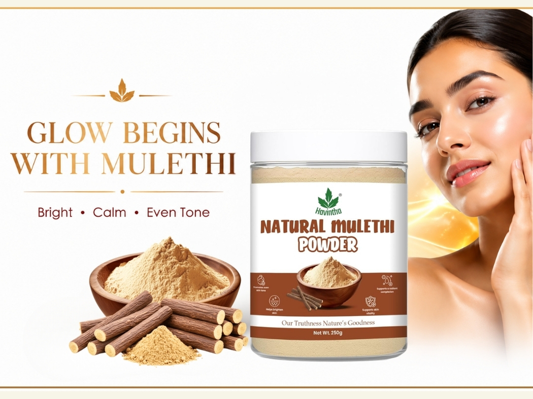 Havintha Natural Mulethi Powder for Skin Brightening & Hair Care | 100% Pure Licorice Root Powder for Glowing Skin, Anti-Acne & Dandruff Control | Herbal Face Pack & Hair Pack for Men & Women – 250 gm