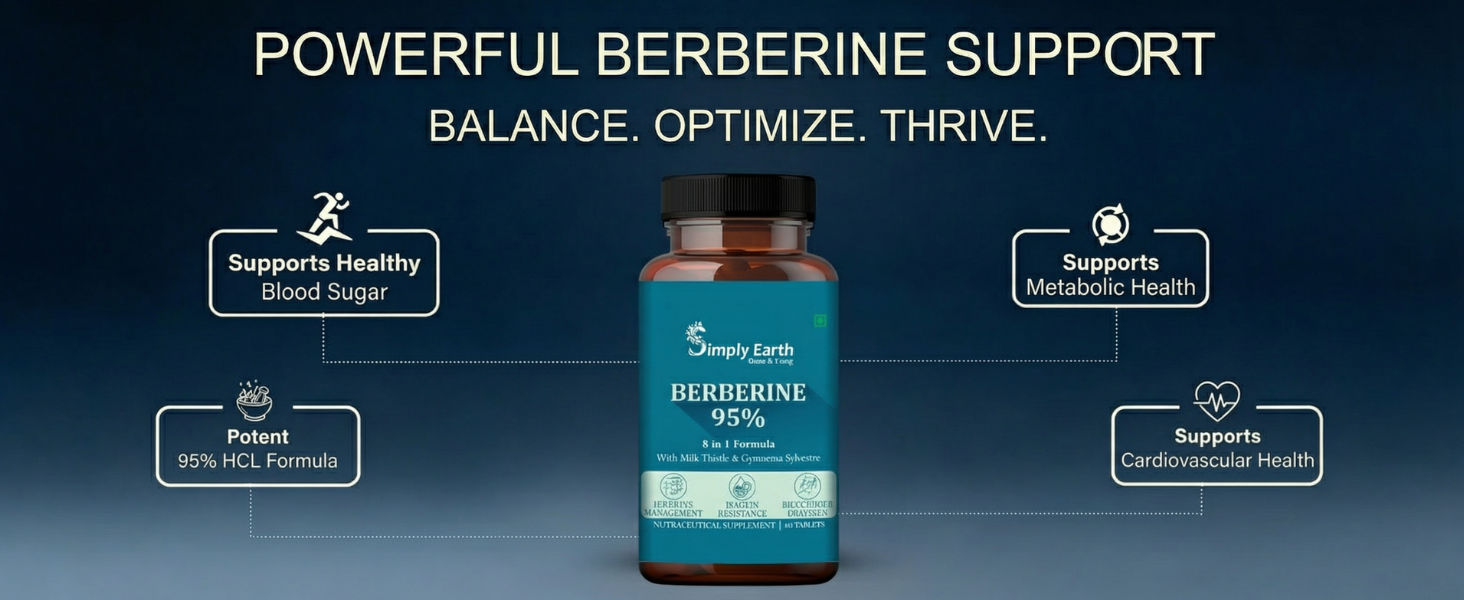 Simply Earth Berberis Berberine 95% (500mg) with Milk Thistle & Cinnamon, Turmeric & Black Pepper - For Optimal Health | Berberine HCL Supplements - 60 Veg Tablets