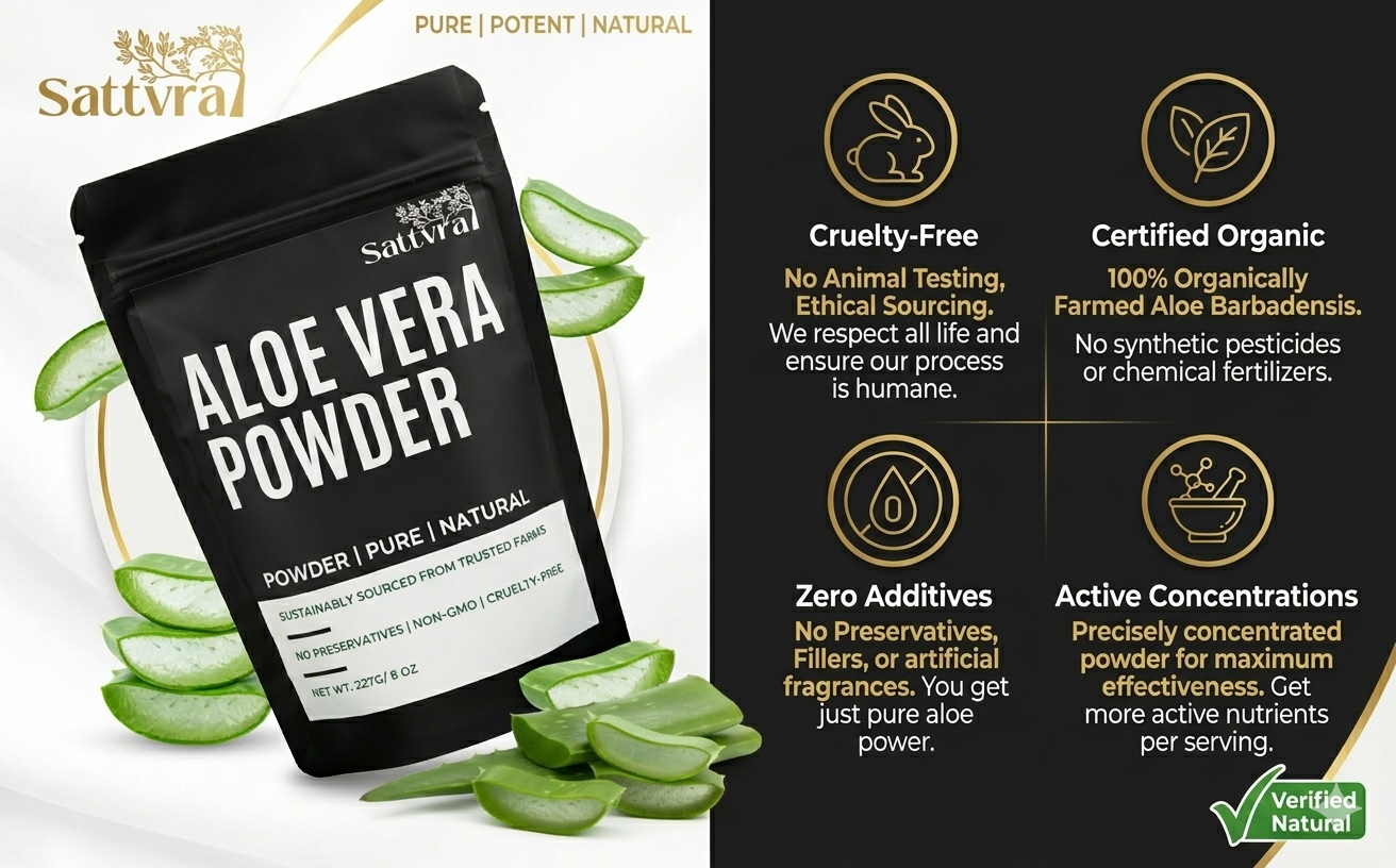 Pure Aloe Vera Powder 227g | Aloe Barbadensis | For Face, Skin, Hair & Drinking | Natural Moisturiser | Edible Aloe Vera Leaf Powder