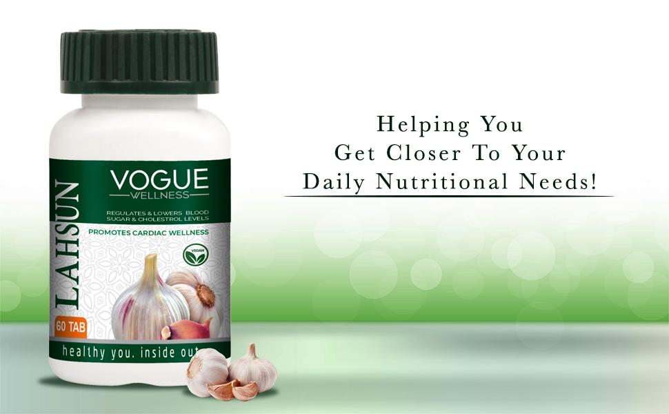 Vogue Wellness Lahsun Tablets | Herbal Garlic Supplement for Heart & Cardiac Wellness | Supports Healthy Cholesterol & Immunity | Natural Antioxidant | 60 Tablets