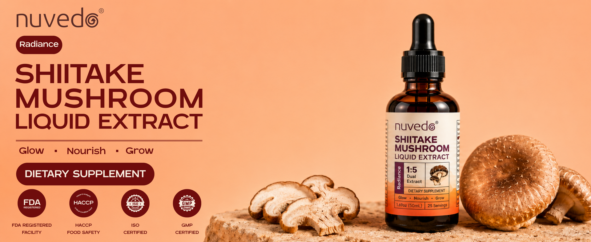 Nuvedo Shiitake Mushroom Liquid Extract | 10 mL | 1:5 Dual Extract