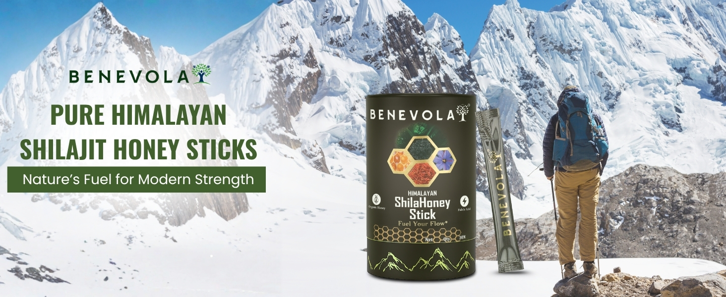 Benevola Himalayan Shilajit Honey Sticks | Strength, Energy & Muscle Recovery | 75%+ Fulvic Acid, 85+ Minerals