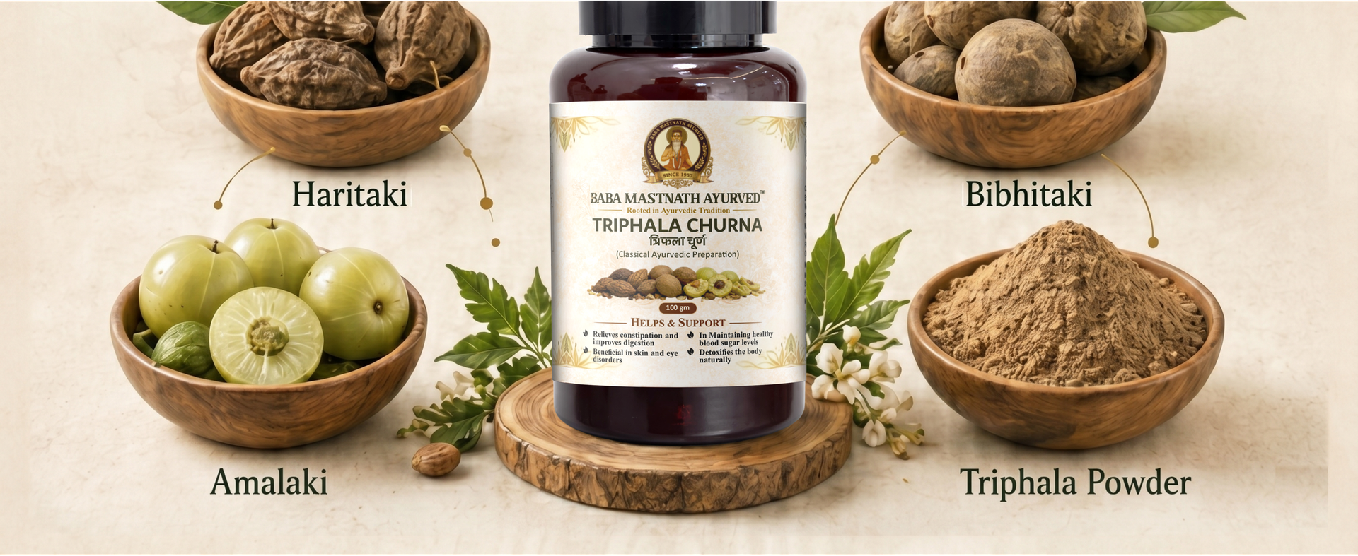 Triphala Churna 100g | Triphala Powder with Haritaki, Bibhitaki & Amalaki | Ayurvedic Digestive Support, Bowel Regularity, Gut Cleanse & Detox