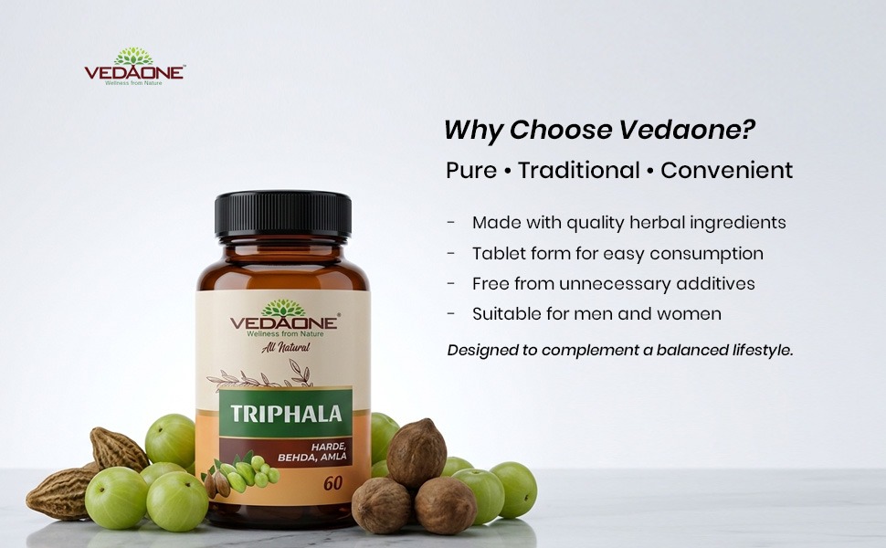 Triphala Tablets (60 Count) | Pure Ayurvedic Digestive Support & Gentle Detox | Natural Gut Cleanse with Amla, Haritaki & Baheda | Daily Herbal Immunity Support