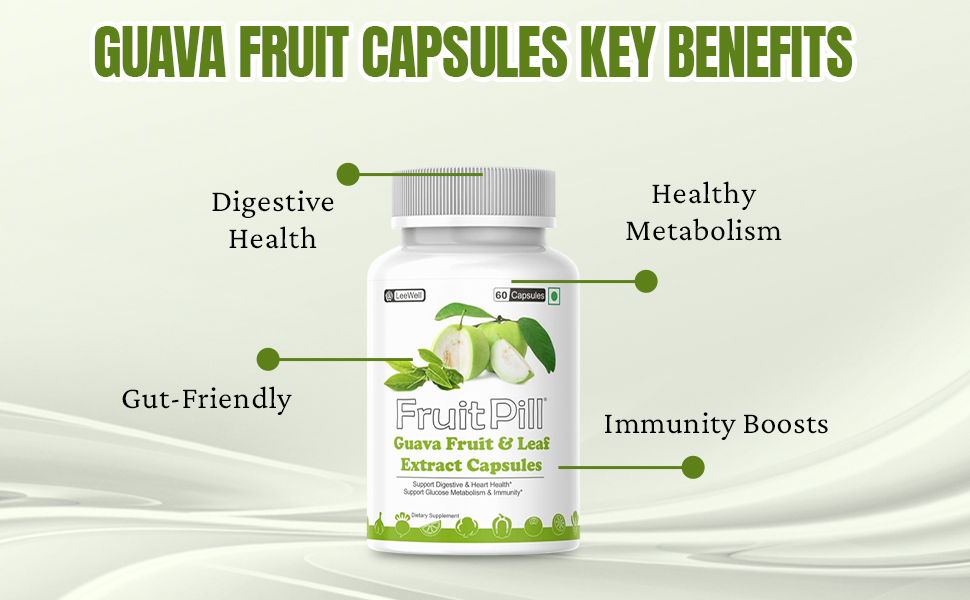 (LeeWell) Guava Fruit Extract and Guava Leaves Extract, Rich in Vitamin C, Fiber, and Antioxidants, Support Detoxification, Anti-inflammatory and Antimicrobial- 60 Capsules
