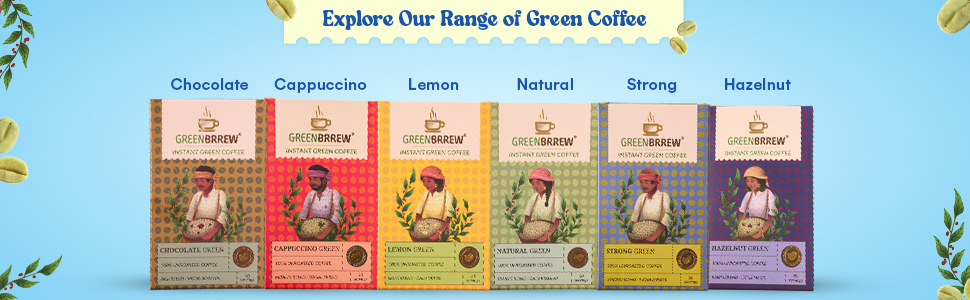 Greenbrrew Assorted Green Coffee | Decaf & Unroasted Coffee | 6 Different Flavours for Every Mood in 1 Pack | 12 Servings, 36g
