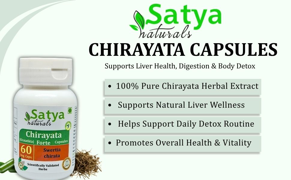 Chirayata (Swertia Chirata) Extract Capsules | 100% Herbal & High Potency | 500 mg. | Supports Liver Health & Immunity | Pack of 60 Veg. Capsules