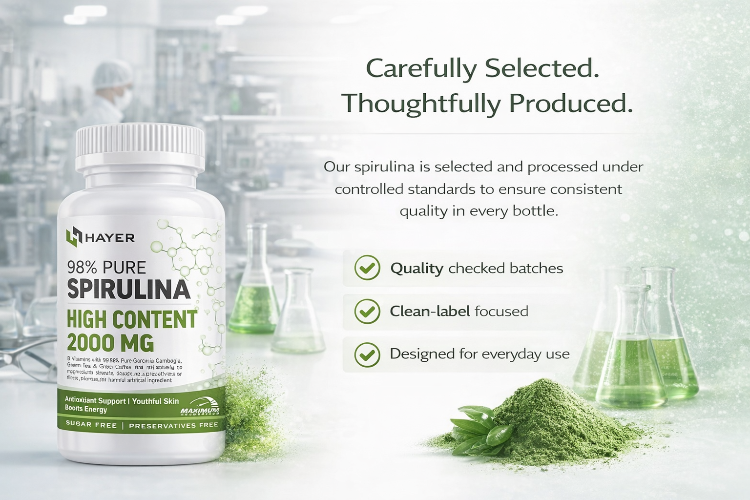 HAYER 98% Spirulina Powder Organic -60 Tablets Veg