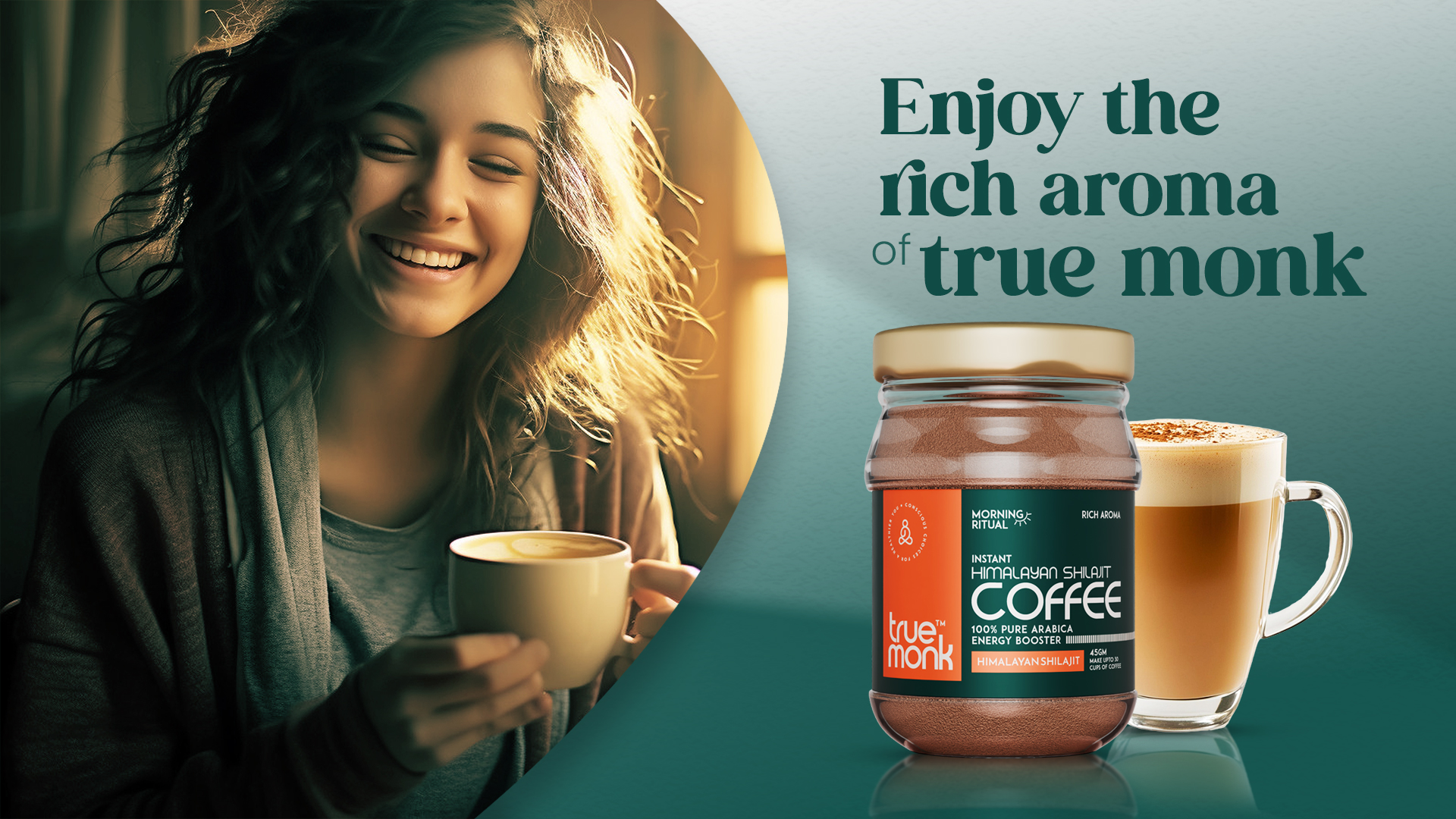 True Monk Morning Ritual | Shilajit/Shilajeet Coffee for Men & Women | Natural Pre-Workout with Pure Himalayan Shilajit (Gold Standard) & Premium Arabica Beans | 45g | Rich Aroma | Make Hot & Cold