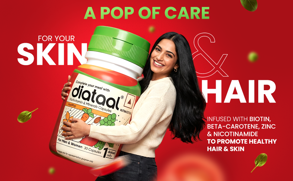 Diataal Multivitamin with Biotin, B12, Niacin, Zinc & Folic Acid | Daily Supplement for Hair, Skin, Immunity & Energy | Men & Women | 30 Capsules |Pack of 6|