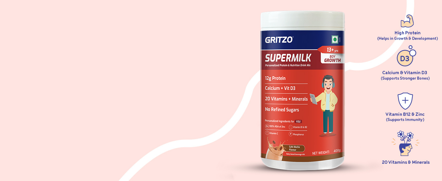Gritzo SuperMilk Growth (13+ Boy), Cafe Mocha, 400g