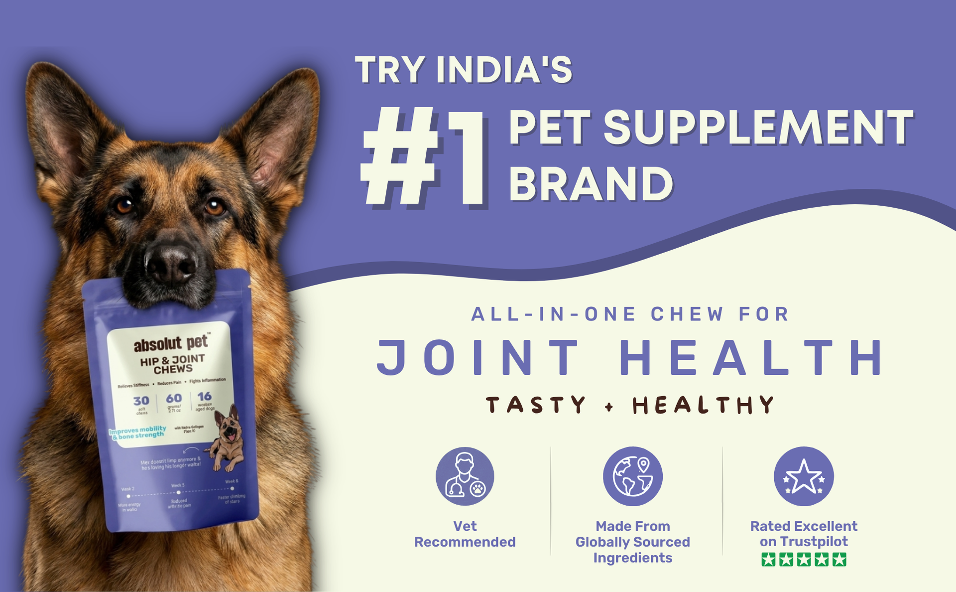 Absolut Pet Hip & Joint Chews for Dogs, Glucosamine & Mobility | 60 Chews