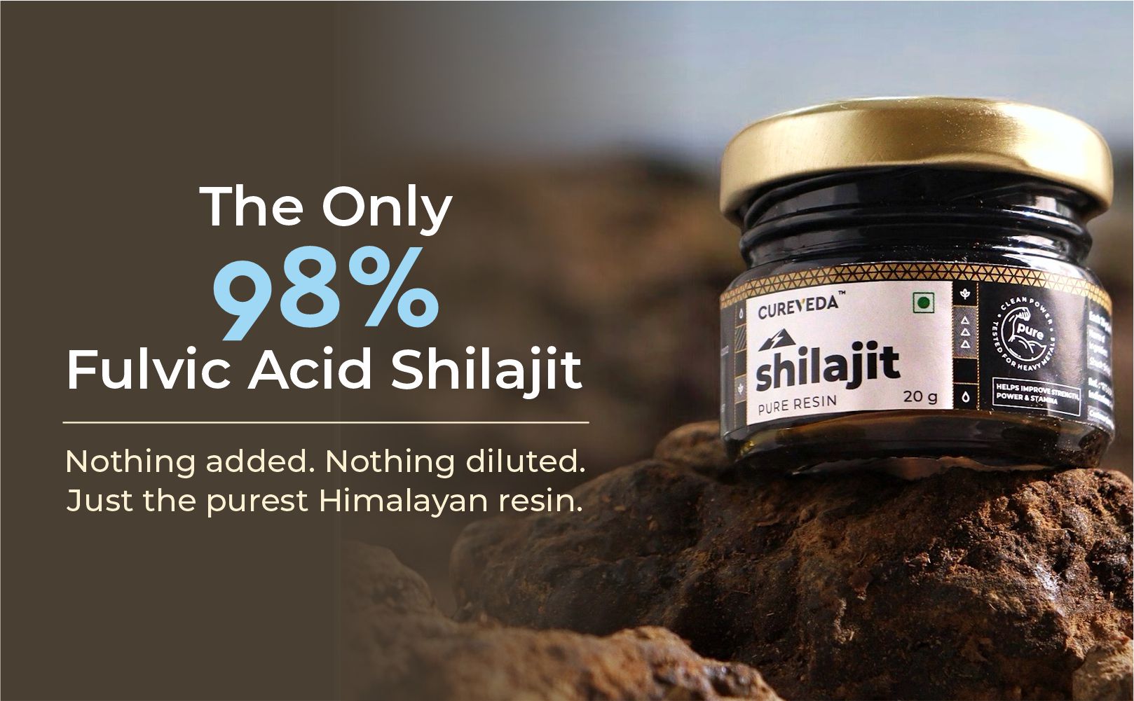 Cureveda Himalayan Shilajit For Men - Resin 20g | 98% Fulvic Acid For Energy, Endurance & Vitality | 100% Ayurvedic