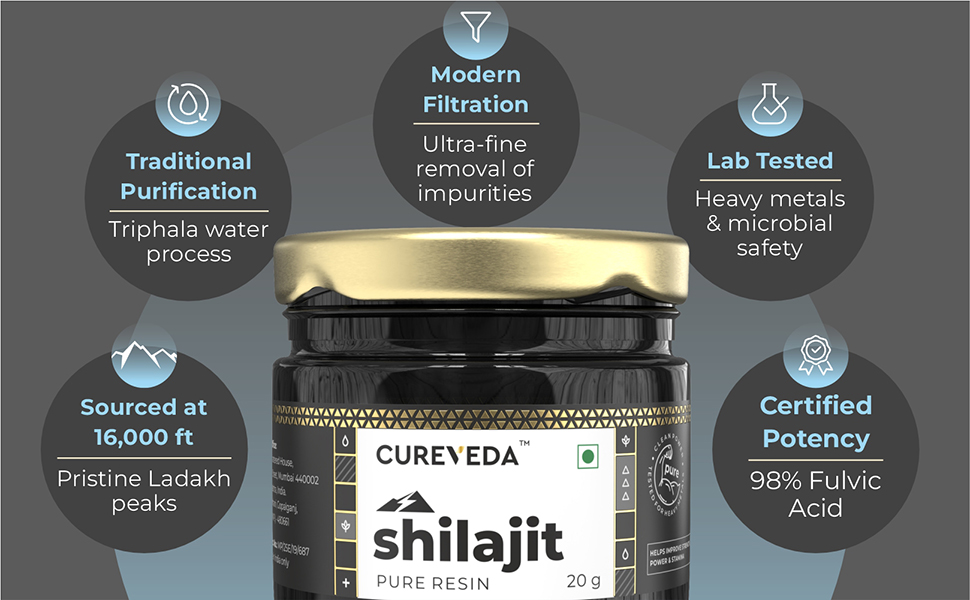 Cureveda Himalayan Shilajit For Men - Resin 20g | 98% Fulvic Acid For Energy, Endurance & Vitality | 100% Ayurvedic