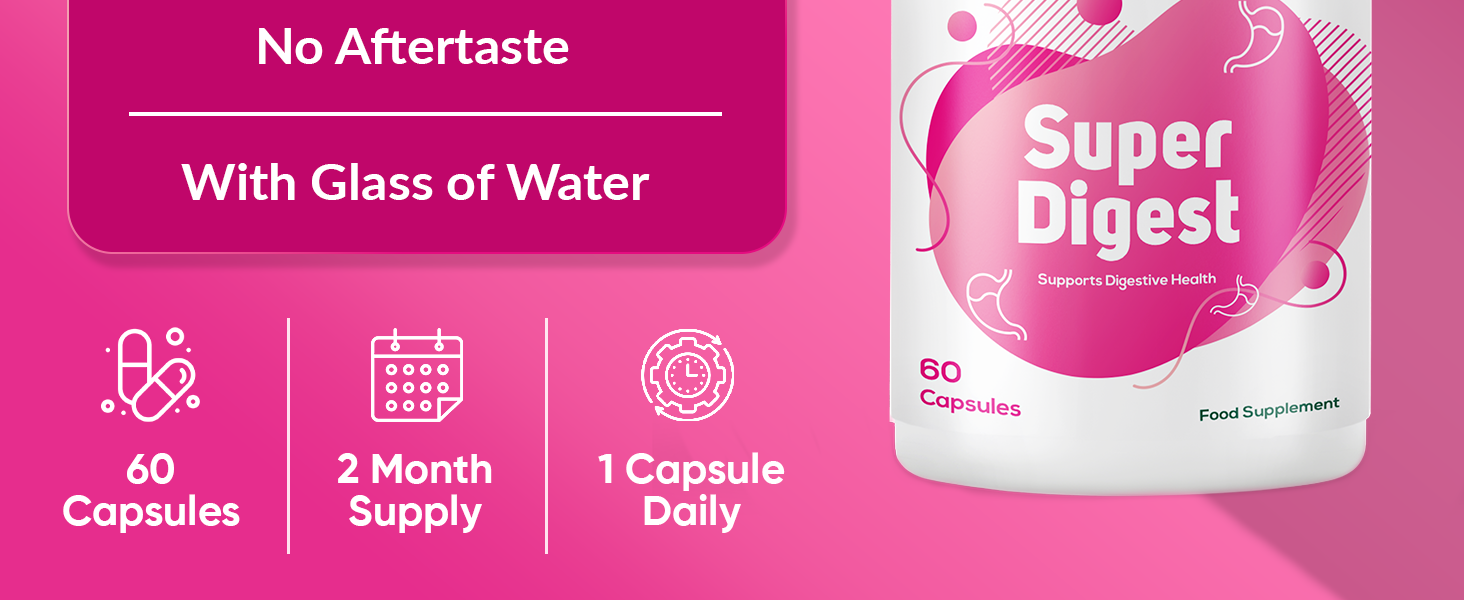 Ambrosial Super Digest with Betaine hcl Pepsin, Ox-Bile, Pancreatin & L-Glutamic Acid | Digestive Enzyme Supplements to Support Optimal Digestion & Gut Health (Pack of 1-60 Capsules)