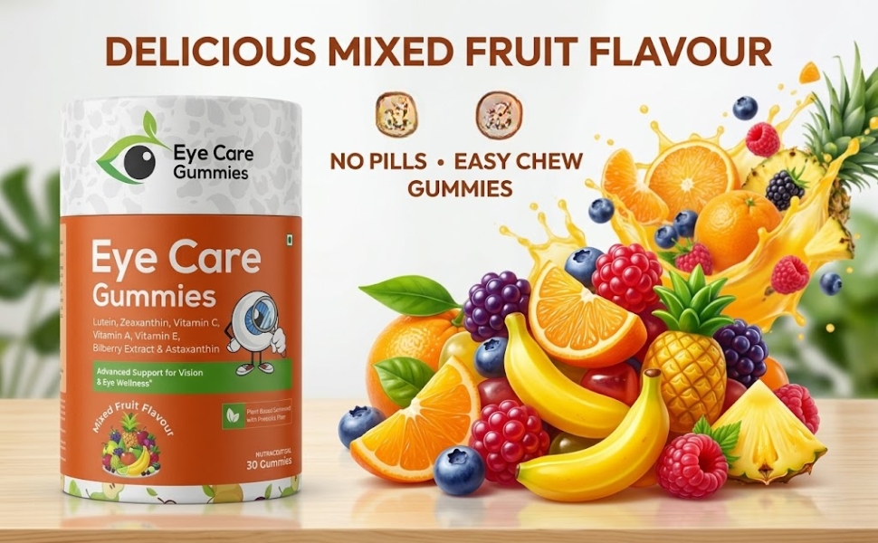Eye Care Gummies for Kids & Adults | Lutein, Zeaxanthin, Bilberry & Astaxanthin with Vitamins A, C & E | Supports Eye Health, Vision & Daily Eye Nutrition | Mixed Fruit Flavour | 30 Count