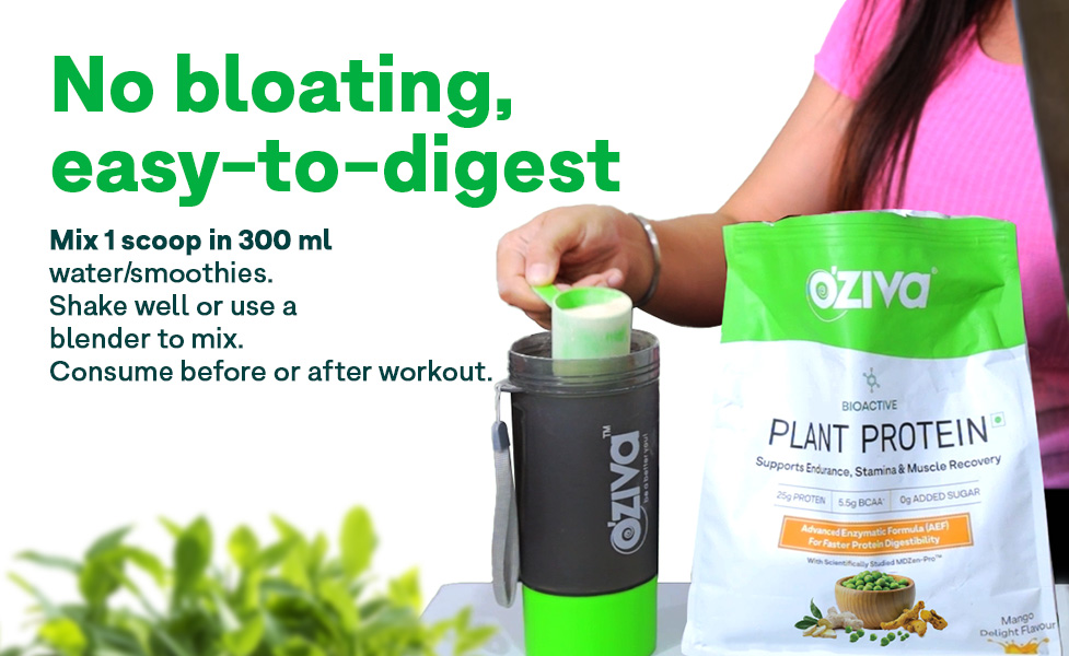 OZiva Bioactive Plant Protein Powder, 5.5g BCAA, Pea Isolate, Mango, 1kg