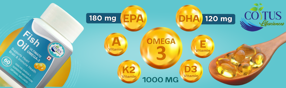 Fish Oil Capsules1000mg Omega 3 fatty acids 180mg EPA 120mg DHA Supplement For Men And Women, Supports Heart Brain, Immune Health, 60 Soft Gels Capsule