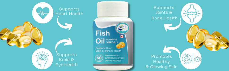 Fish Oil Capsules1000mg Omega 3 fatty acids 180mg EPA 120mg DHA Supplement For Men And Women, Supports Heart Brain, Immune Health, 60 Soft Gels Capsule
