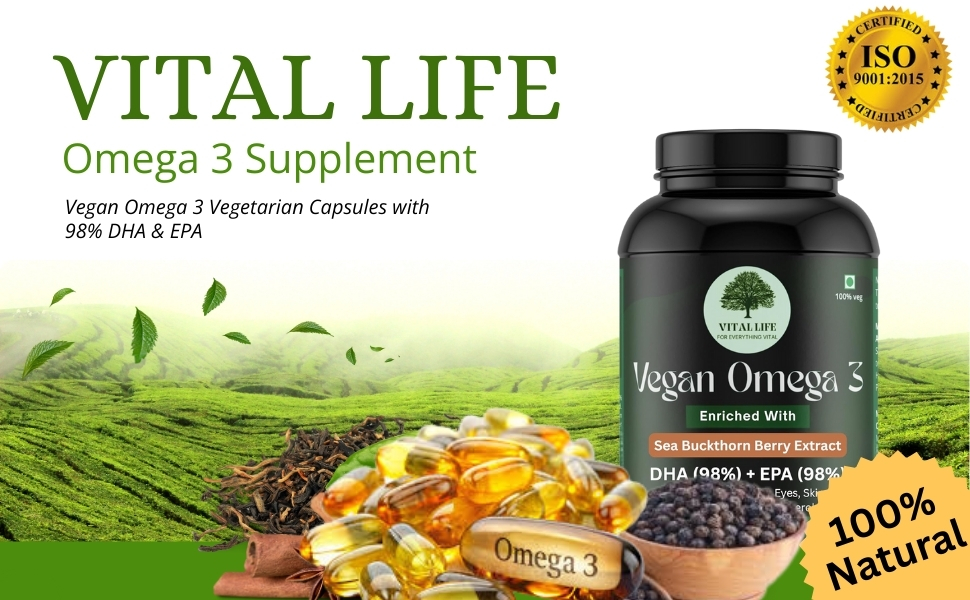 VITAL LIFE Vegan Omega 3 Vegetarian Capsules, 60 Caps