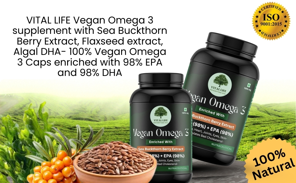 VITAL LIFE Vegan Omega 3 Vegetarian Capsules, 60 Caps