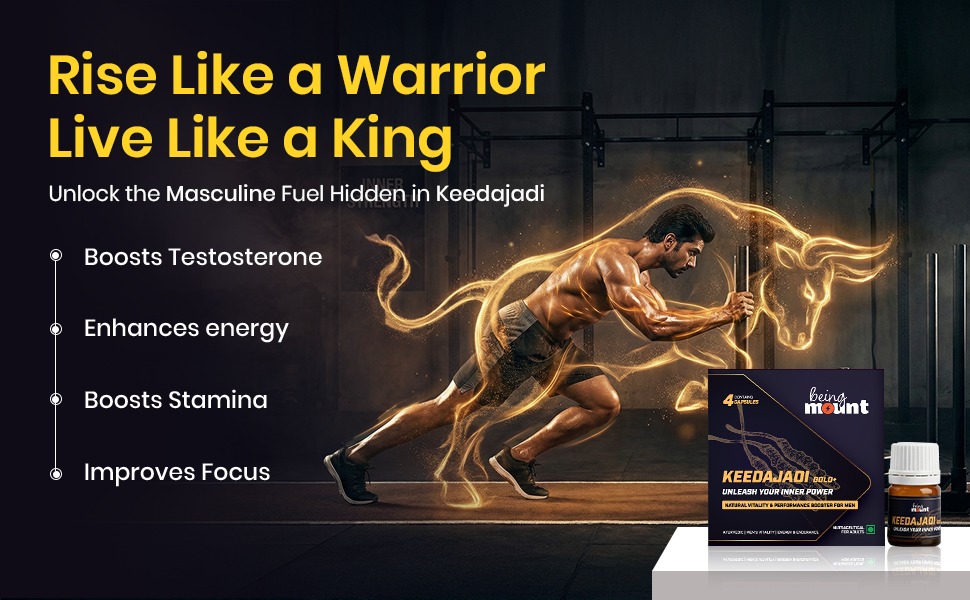 Keedajadi Gold Plus Shilajit, Natural Vitality Performance Booster for Men, Energy Stamina Endurance Testosterone Support Ayurvedic Supplement, 4 Capsules