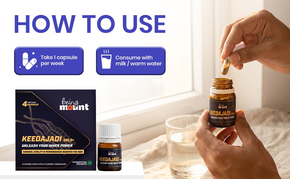 Keedajadi Gold Plus Shilajit, Natural Vitality Performance Booster for Men, Energy Stamina Endurance Testosterone Support Ayurvedic Supplement, 4 Capsules