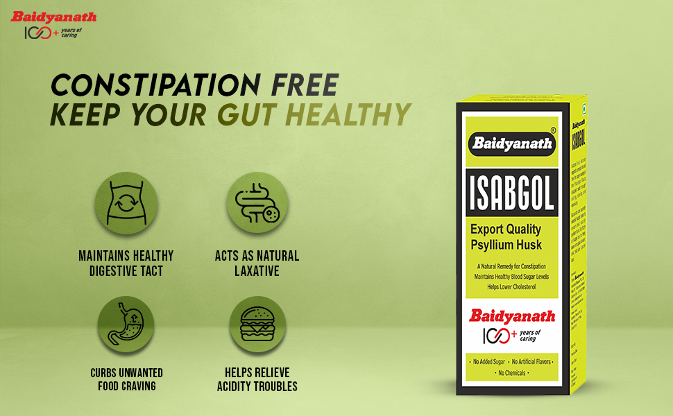 Baidyanath Isabgol - Psyllium Husk Powder - 100gm (pack of 3) | Effectively Relieves Constipation | Fibre Supplement For Digestion