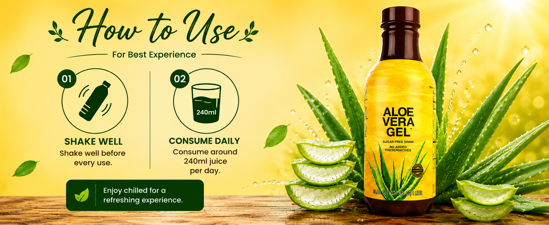 Aloe Vera Gel Drink, Sugar Free, No Added Preservatives, 1 Litre