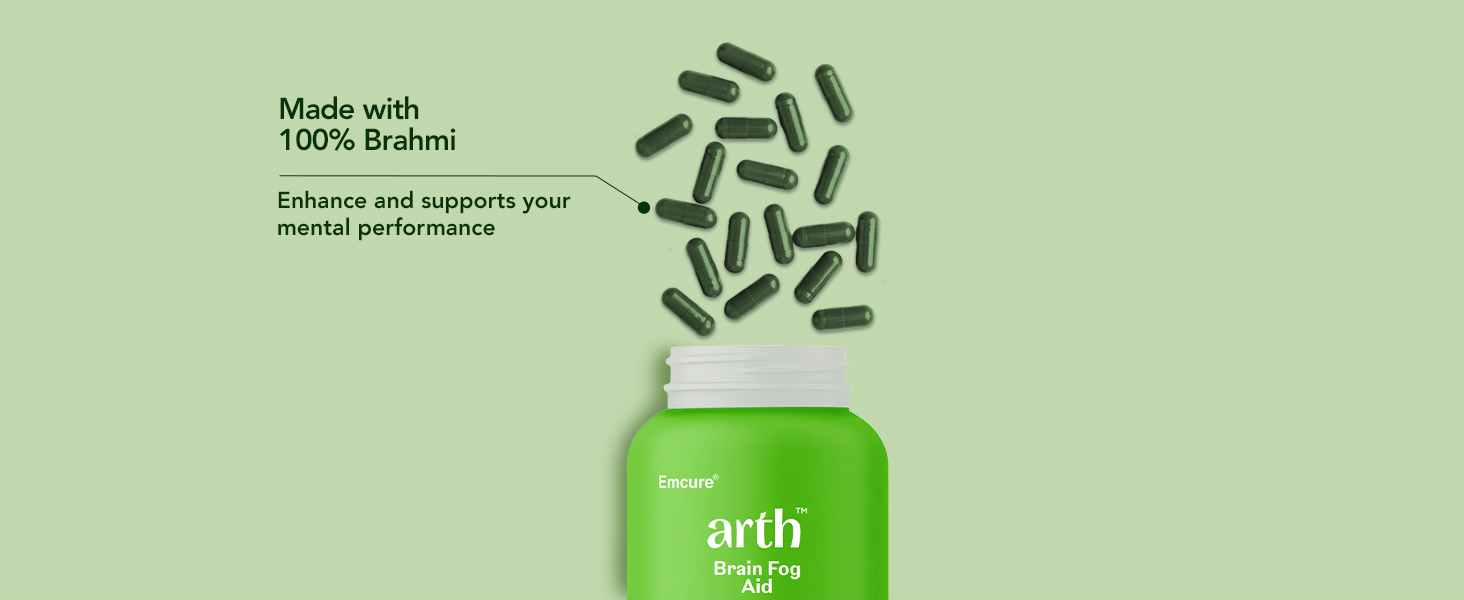 Arth Brahmi Capsules for Memory, Focus, Concentration & Brain Fog Support - 60 Capsules for Men & Women | Bacopa Monnieri Supplement | Enhanced Absorption for Mental Clarity, Alertness & Positive Mood